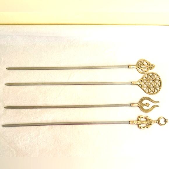 4 Vtg Turkish Greek Brass Steel Kebab Skewers Barbecue Grill Grilling Decorative - Picture 2 of 7